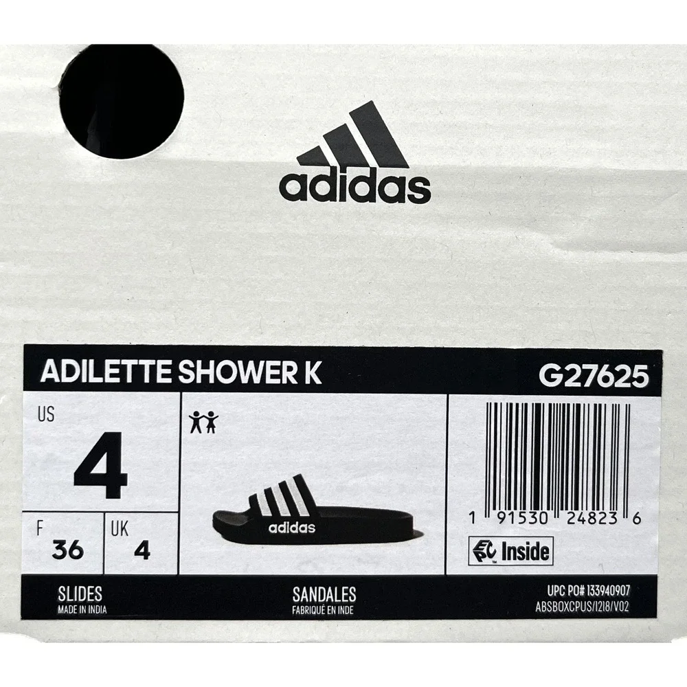 adidas Youth Boys Girls Adilette Shower Slide Sandals Size‎ 4 Black White